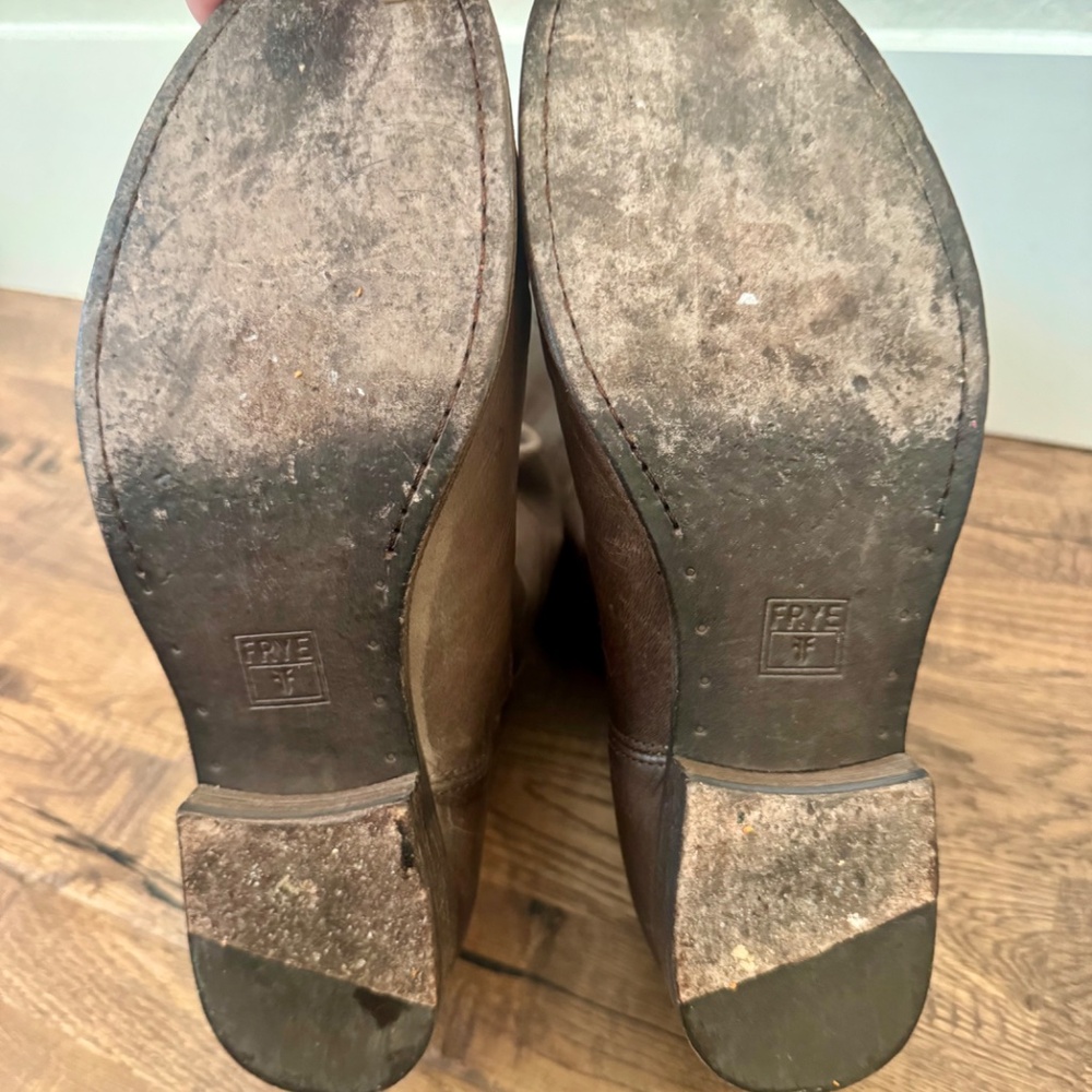 Frye Melissa Brown Double Sole Button Lug Tall Riding Boots Women's Size 11 - Picture 11 of 12